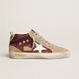 Golden Goose Women's Mid Star Burgundy Glitter with Gray Inserts and White Star